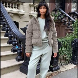 TNA super puff crop dry basil green corduroy fabric